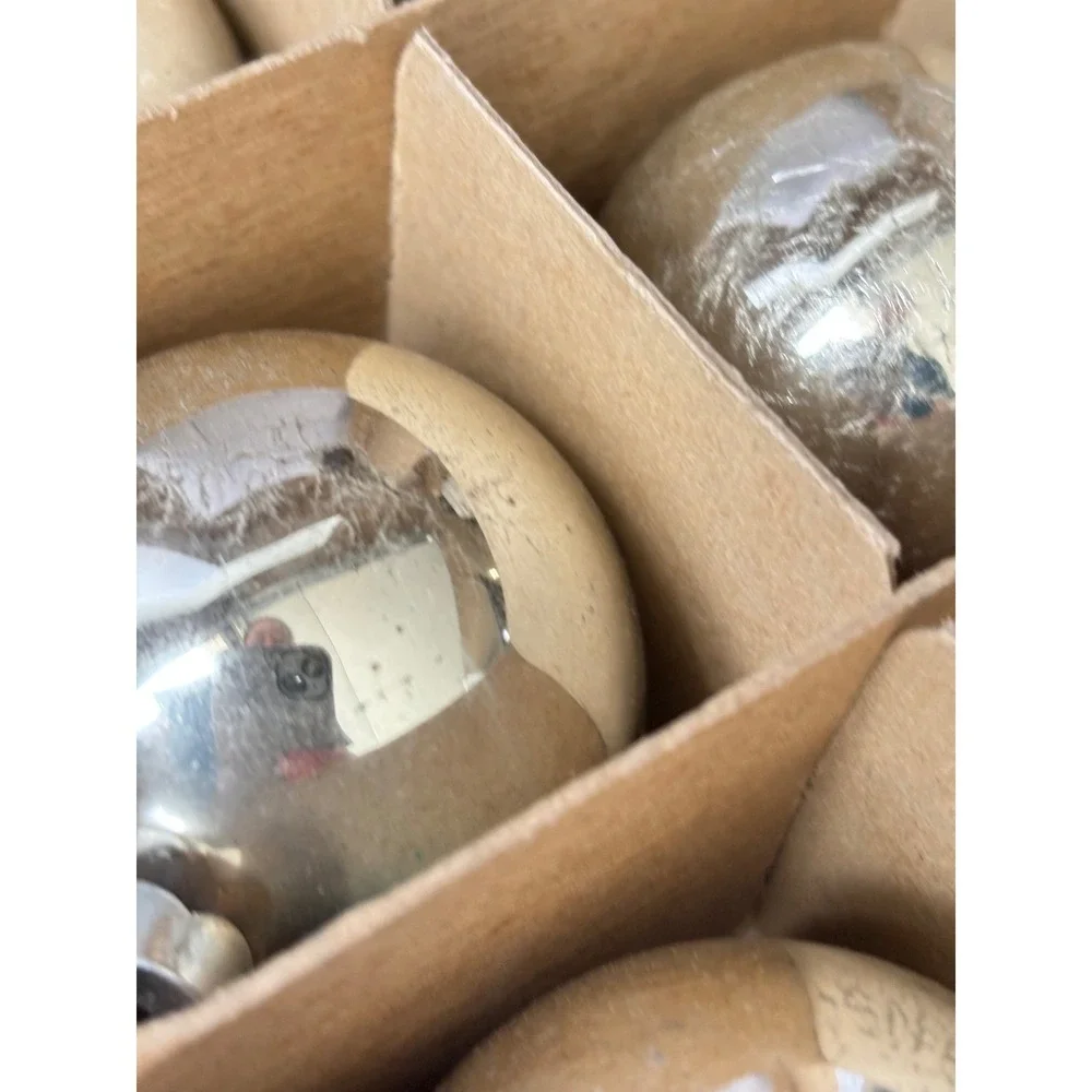 Vintage‎ Woolworths Glass Christmas Ornaments Bauble Set of 9 Silver USA Made